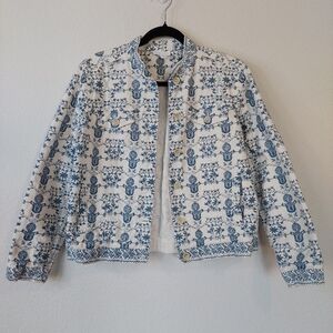Charter Club Embroidered Floral Button Front Shacket‎ Jacket Size Large